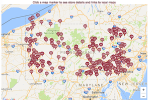 map of antique stores in Pennsylvania
