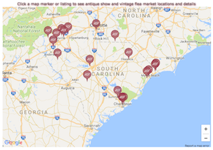 map of antique fairs in South Carolina